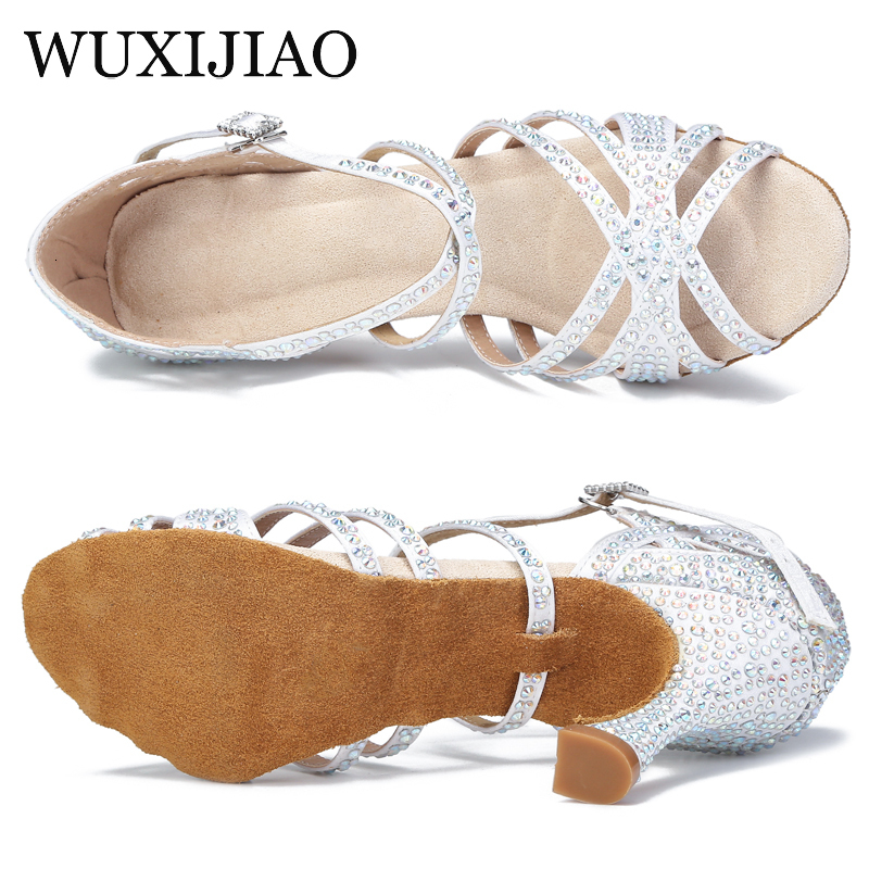 Dance Shoes Latin dance shoes ladies silk satin shiny Cuban high heels 9 cm salsa dance shoes 230729