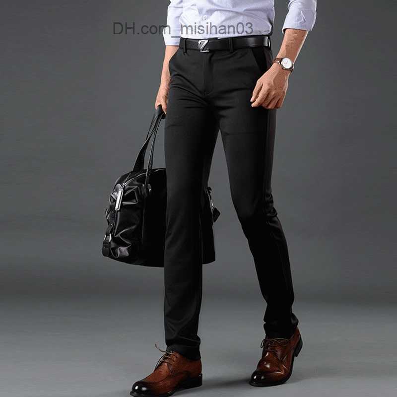 Men's Pants Men's Trousers Elastic Premium Business Pants Ironless Straight Fit Flat Front Men's Pants Fashion Dress Pants Z230801