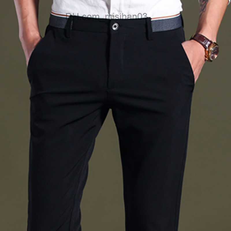 Men's Pants Men's Trousers Elastic Premium Business Pants Ironless Straight Fit Flat Front Men's Pants Fashion Dress Pants Z230801