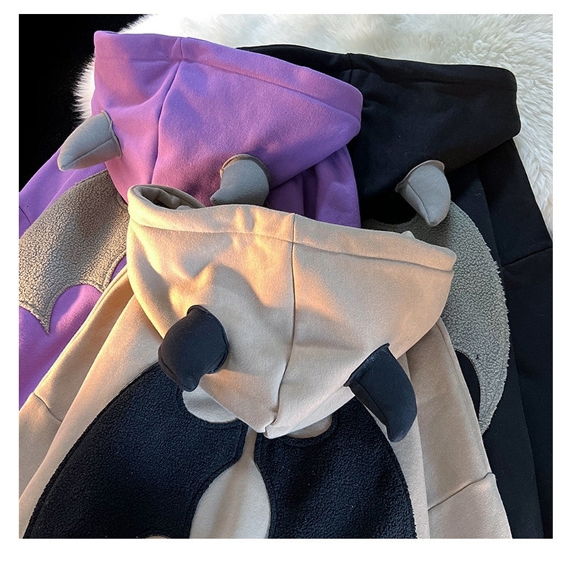 Womens Hoodies Sweatshirts American Retro Little Devil Horn Hoodies Y2k Women Letter Zipper Hooded Sweatshirt Harajuku Casual Loose Jacket Coats 23072