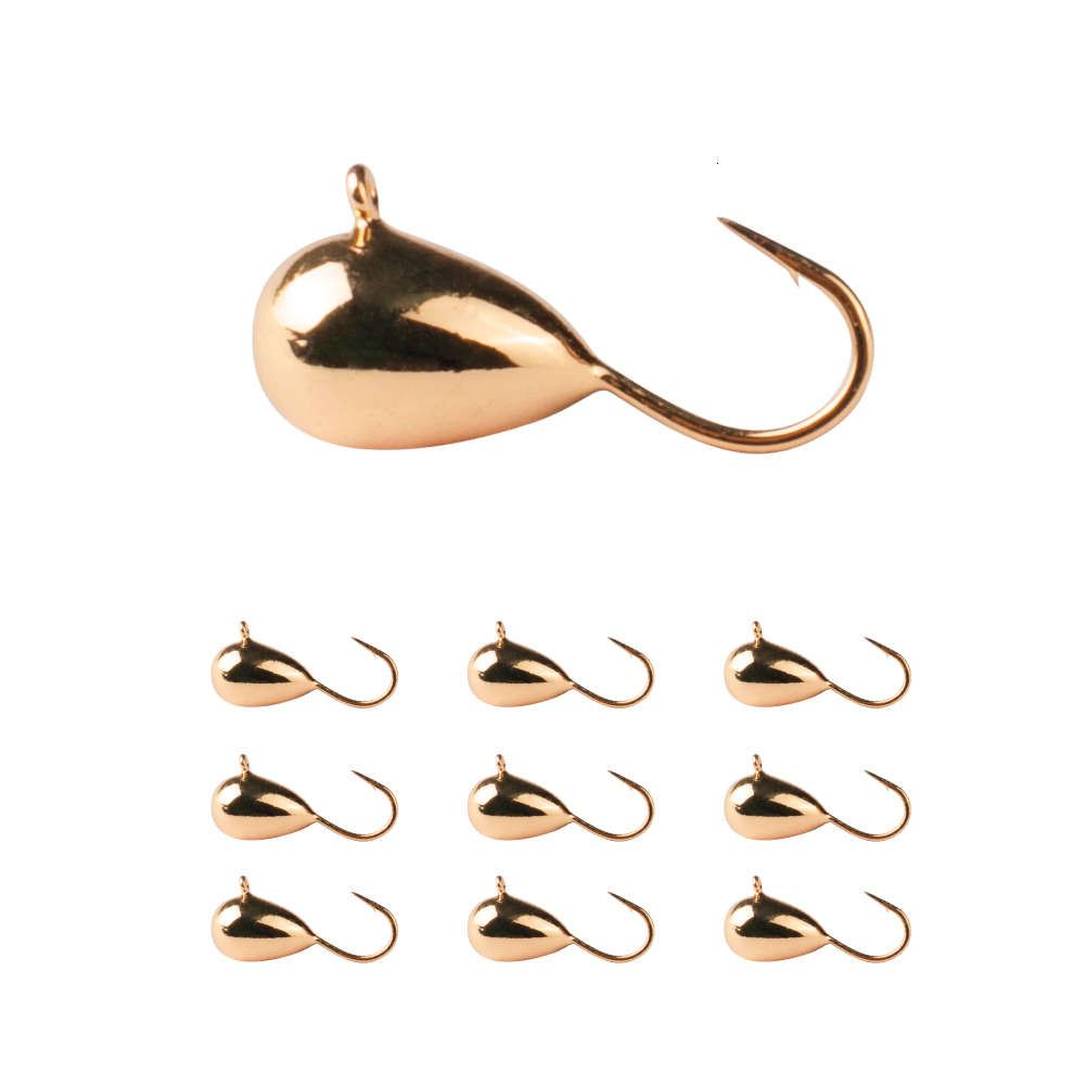 Fishing Hooks Elite TG 10pcs Gold Copper Tungsten Ice Tear Drop Jig 27mm50mm Hook Winter Bait 230729