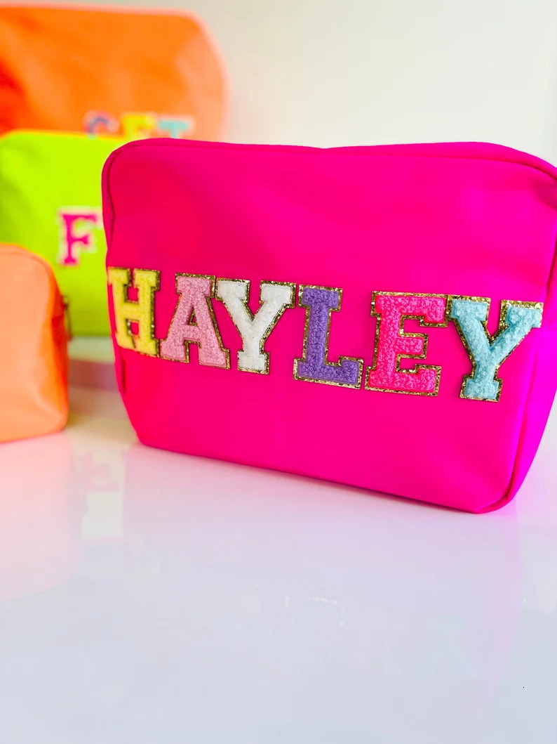 Cosmetic Bags Cases Customize DIY Letters Patch Heart Pearl Nylon Durable Waterproof Pouch Makeup Case Nylon Travel Cosmetic Bag 230729