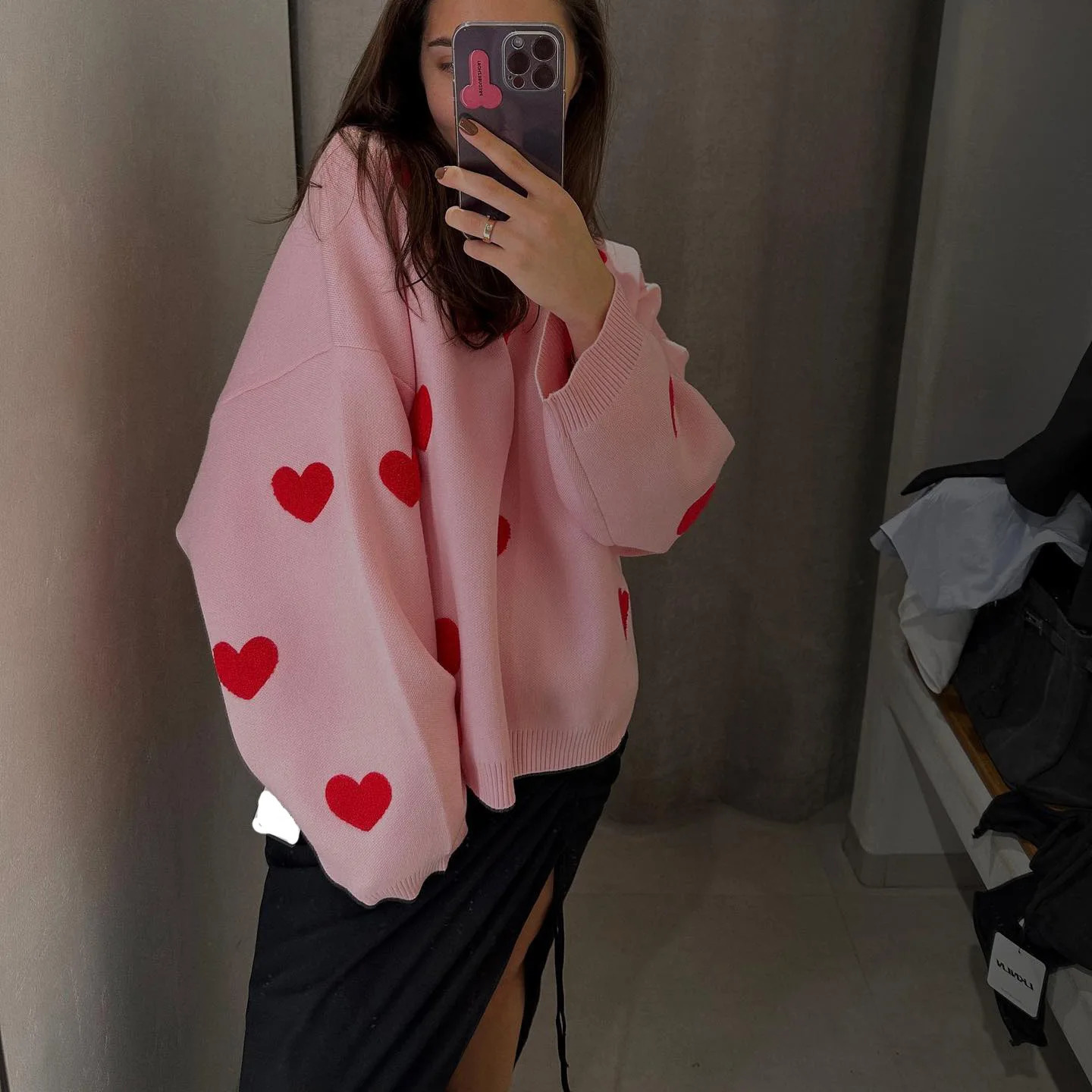 Women's Sweater Embroidery Love Heart Knitted Sweaters Long Sleeve Vintage Y2K Casual Sweet O Neck Pullovers Winter Warm Tops 231031