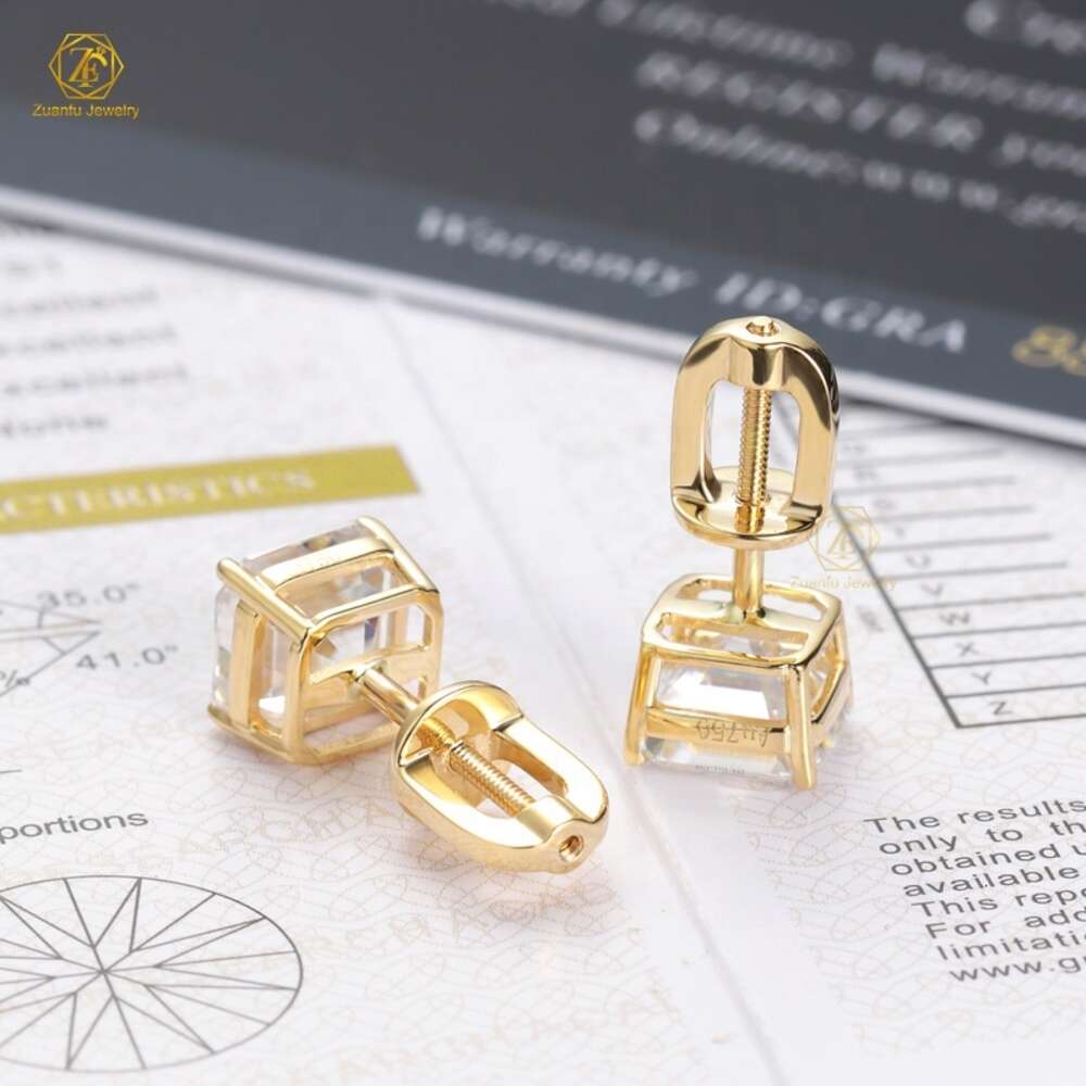 Set Unisex 925 Sterling Silver Vvs Asscher Cut Moissanite Diamond Stud