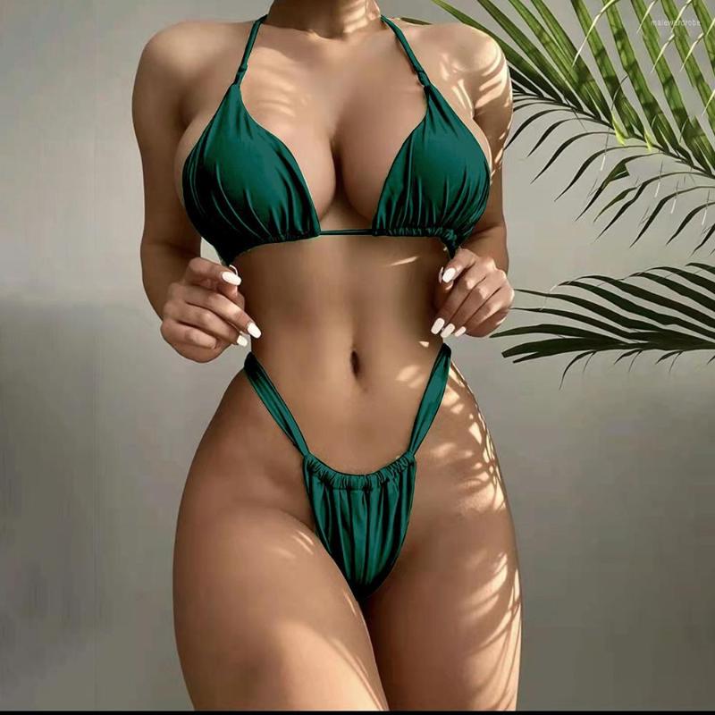 Women's Swimwear Sexy String Triangle Bikinis Suit 2025 Thong Swimsuit Women Solid 2 Piece Bikini Set Bathing bikini