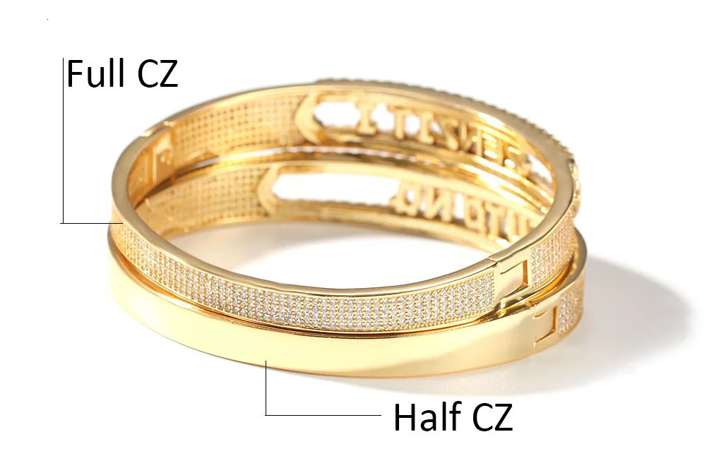 Bangle The Bling King Custom Name Letter 26 Initial Bracelet Pave Cubic Zirconia DIY Moving Hiphop Jewelry For Gift 231101