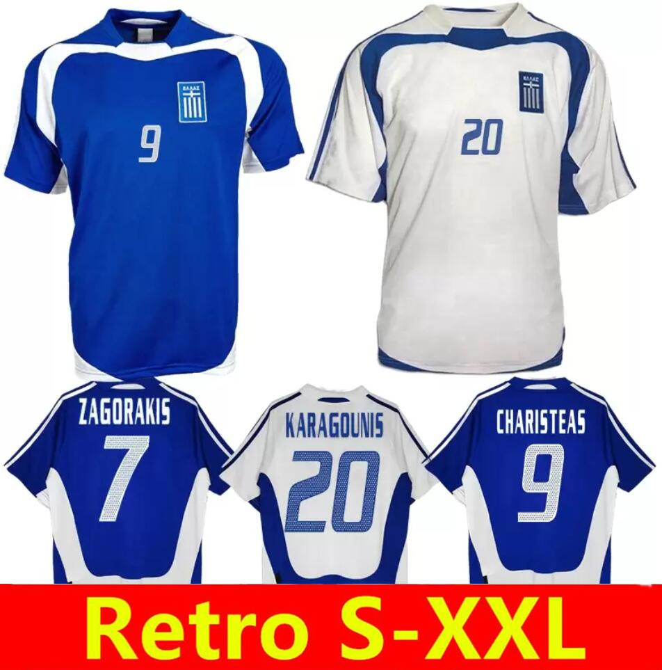 2004 Greece retro soccer jerseys 04 05 Charisteas Tsiartas Nikolaidis Zagorakis Karagounis vintage final classic football shirt, 2004 away jersey
2004 Greece retro soccer jerseys 04 05 Charisteas Tsiartas Nikolaidis Zagorakis Karagounis vintage final classic football shirt, 2004 away jersey
