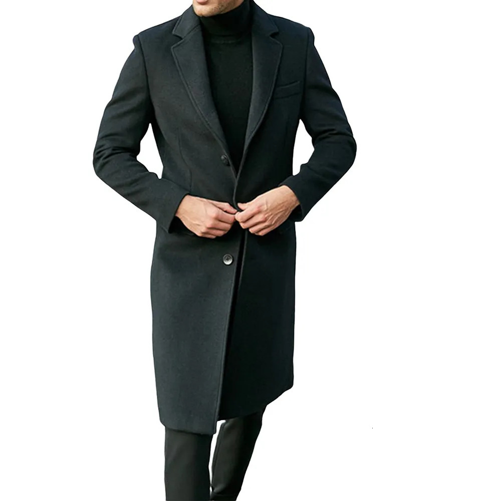 Men's Wool Blends Men's British Style Woolen Coat Fall Casual Lapel Single Breasted Youth Overcoat Midlength Slim Long Sleeve Woolen Jacket 