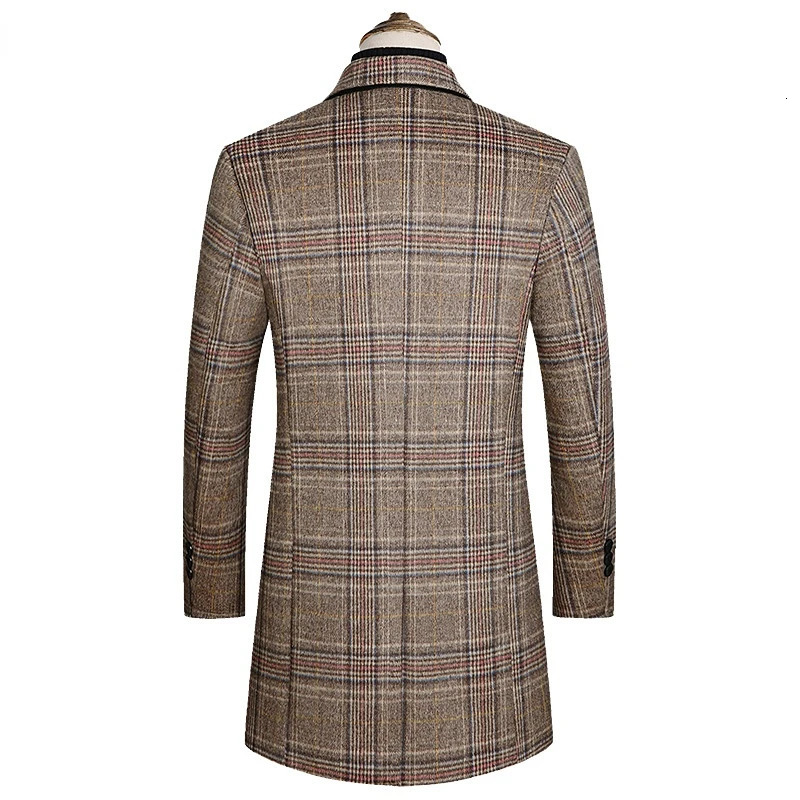 Men's Wool Blends Men Plaid Wool Blends Long Winter Jackets Cashmere Trench Coats High Quality Winter Coats Male Business Casual Wool Trench Coat