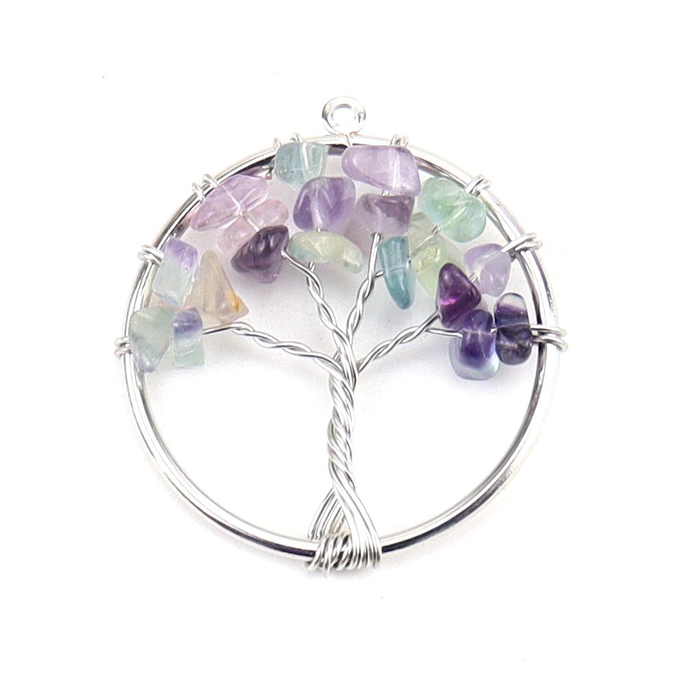 Natural Wire Wrap Tree of Life Healing Crystal Pendant 7 Chakra Stone Pendant Crystal Necklace Women Men Jewelry