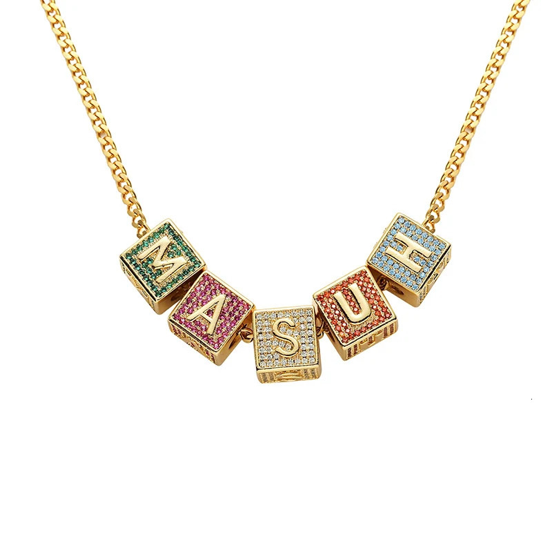 Charms Custom Personality Numbers Letters Name Cube Pendants Necklaces for Men Hip Hop CZ Stone Bling Iced Out Rapper Jewelry 231101