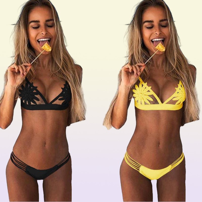 Sexy Women Summer Swimwear Bikini Set Bra Tie Side GString Thong Beach Triangle Hollow Out Suit Swimsuit Bathing Women039s6594923