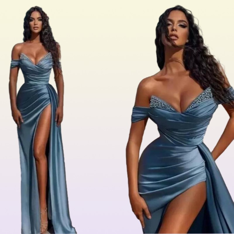Elegant Off Shoulder Prom Dresses A Line Backless Sexy Crystal Split Side High Sexy Evening Gowns BC10944 GB1202x3