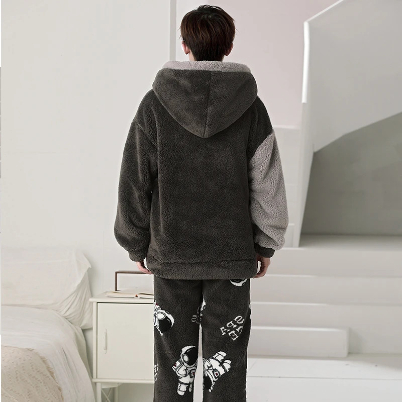 Men's Sleepwear Winter Men Pijama Sets 2PCS Adult Korean Hooded Pyjama Male Loungewear Cool Astronaut Thicken Soft Warm Pajama 231031
