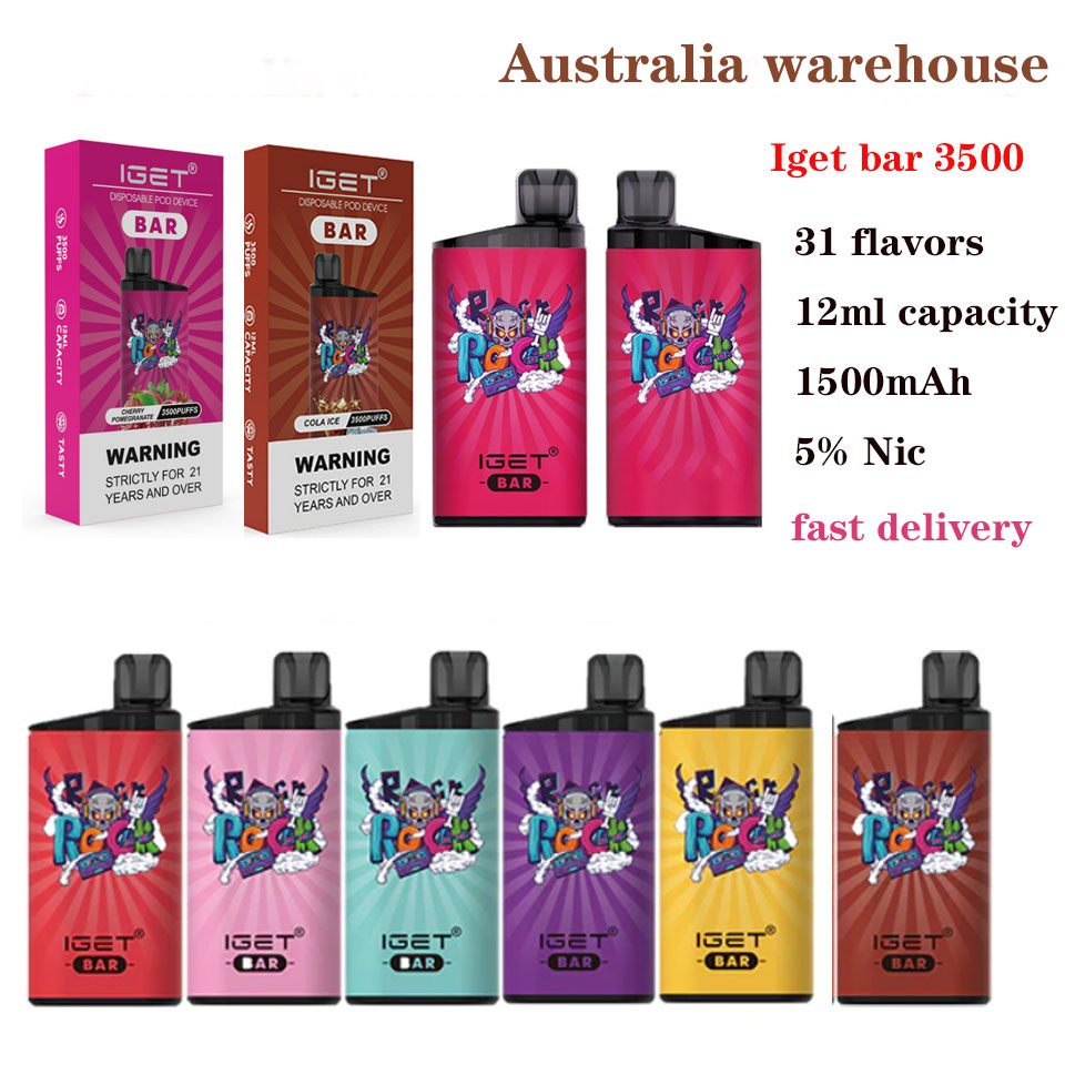 Origingal IGET BAR 3500 puffs Disposable E-cigarettes Igets puff Box Mod Kit 1500mAh Battery 12ml Prefilled Cartridge Pod I get Vape Pen vapor device AU Warehouse
Origingal IGET BAR 3500 puffs Disposable E-cigarettes Igets puff Box Mod Kit 1500mAh Battery 12ml Prefilled Cartridge Pod I get Vape Pen vapor device AU Warehouse