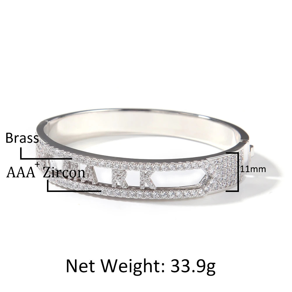 Bangle The Bling King Custom Name Letter 26 Initial Bracelet Pave Cubic Zirconia DIY Moving Hiphop Jewelry For Gift 231101