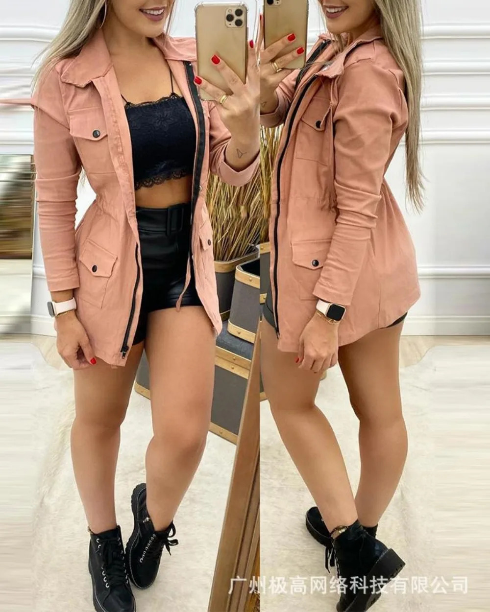 Women's Jacket Coat Slim High Waist Fashion Temperament Solid Color Long Sleeve Casual Zipper Pocket Lapel Spring Autumn Outdoor 231031