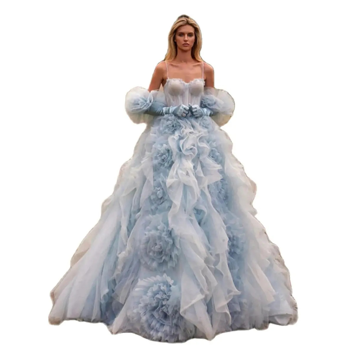 Vintage Tulle Princess Evening dresses Spaghetti Straps Ruffles Puffy Prom Dresses Custom Made Floor Length Robe de mariee