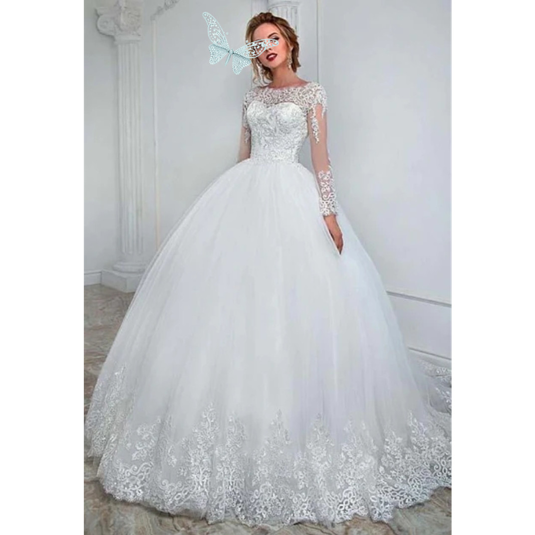 Boho Glitter Long Sleeves Floral Weeding Dress Deep Scoop Side Split A-Line Lace Appliques Bridal Gownss Bridal Gownss