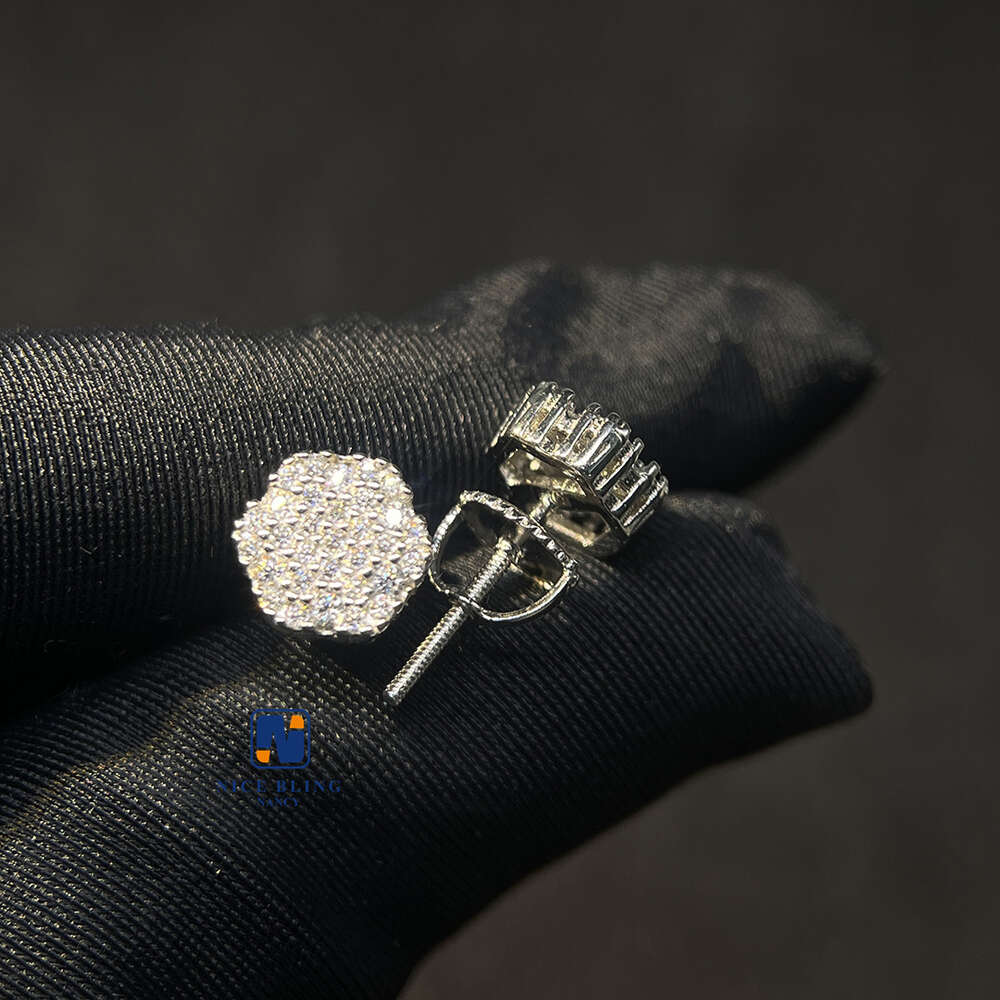 Best Selling Instock Wholesale Price 925 Silver Iced Out Ear Studs Vvs Moissanite Diamond Men Stud