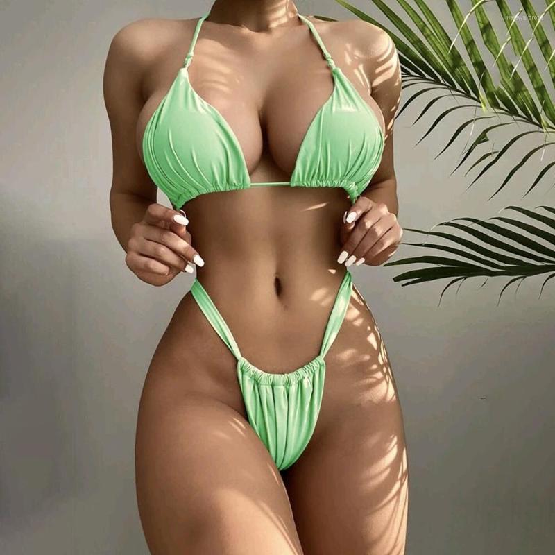 Women's Swimwear Sexy String Triangle Bikinis Suit 2025 Thong Swimsuit Women Solid 2 Piece Bikini Set Bathing bikini