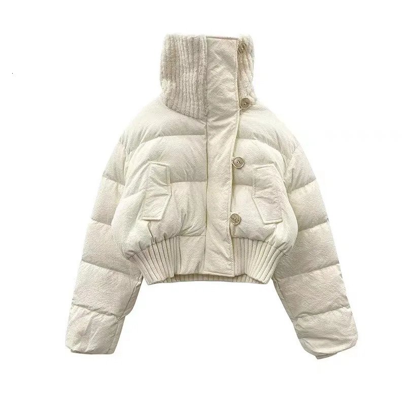 Women's Down Parkas 2023 Korean Chic Knit Collar Autumn Winter Coat Women Thickened Puffer Jacket Loose Parka Warm Cottonpadded Short Coats 23103