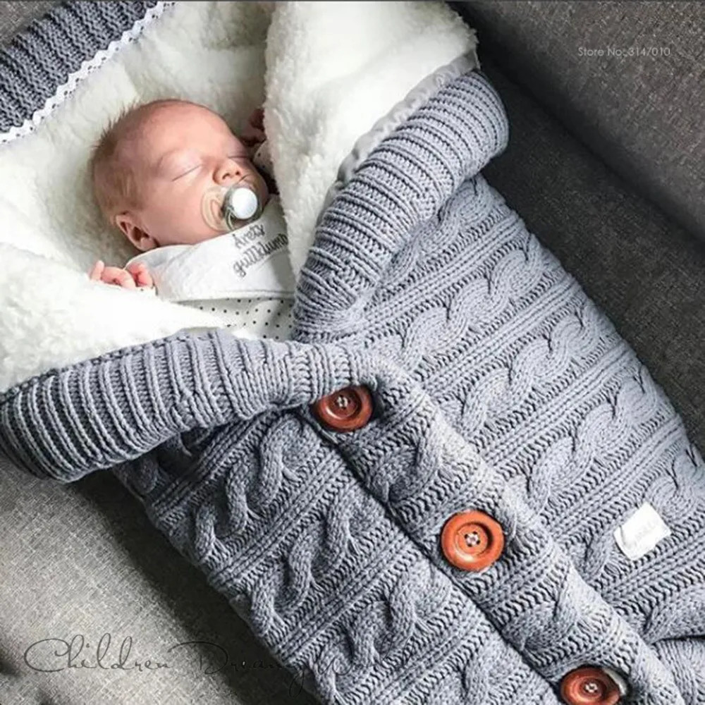 Sleeping Bags Warm Sleeping Bags Infant Baby Winter Thick Button Knit Sleep Sack For Bedding Swaddle Blankets Stroller Footmuff Toddler Wrap 231101