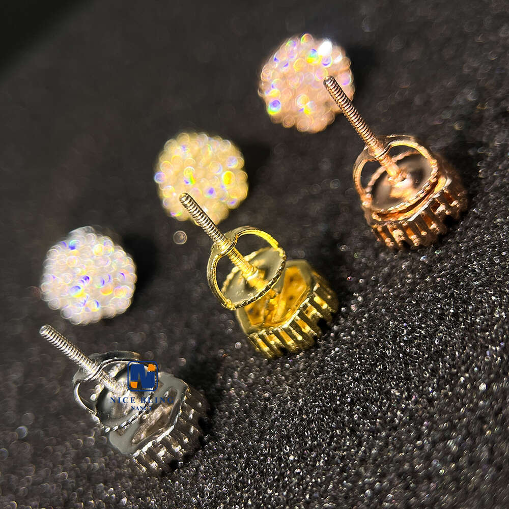 Best Selling Instock Wholesale Price 925 Silver Iced Out Ear Studs Vvs Moissanite Diamond Men Stud