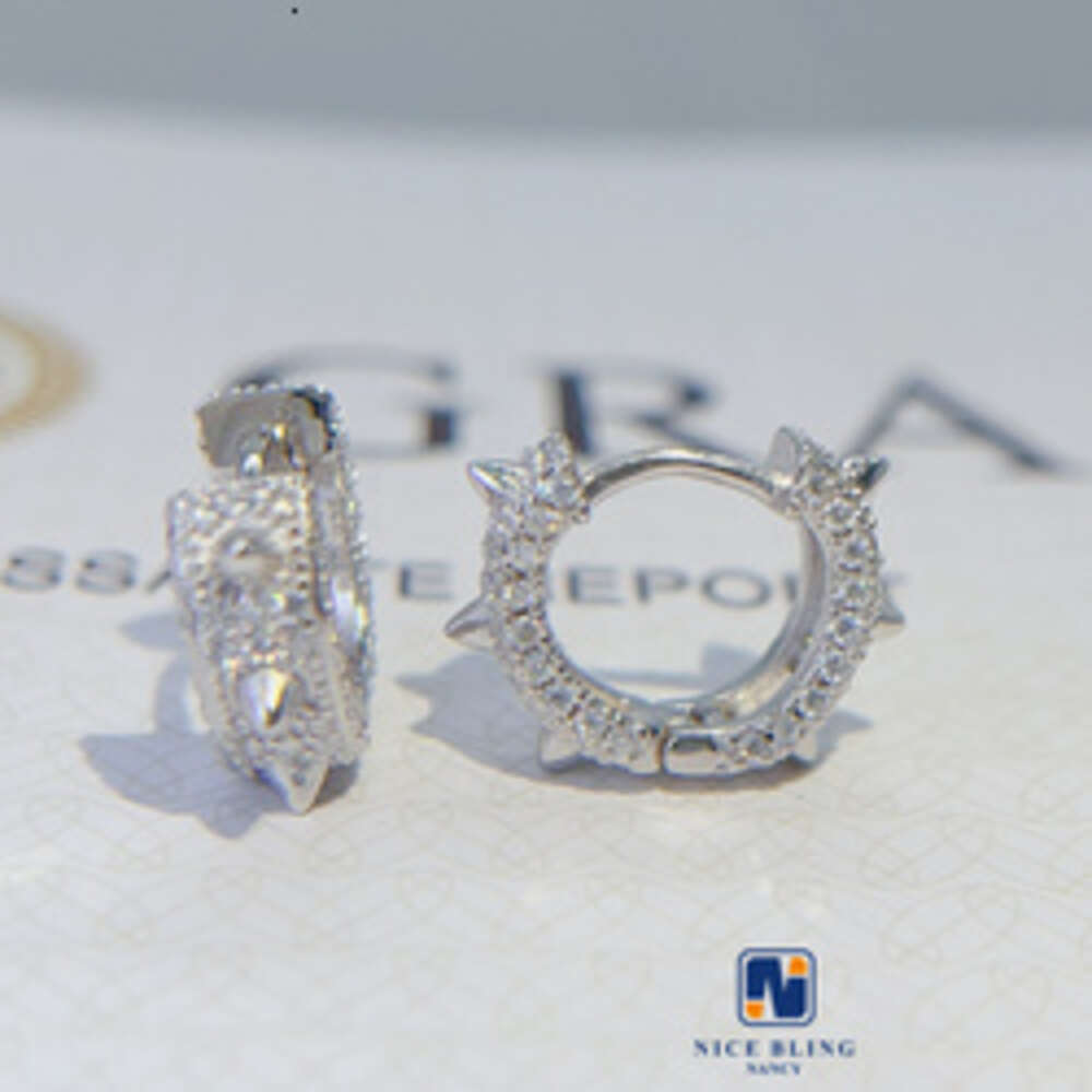 Moissanite Hip Hop Pass Diamond Tester 925 Silver Vvs Hoop Iced Out Ear Studs
