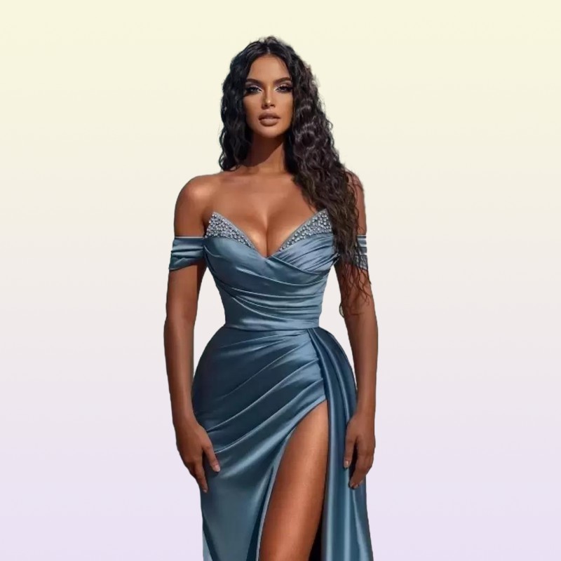 Elegant Off Shoulder Prom Dresses A Line Backless Sexy Crystal Split Side High Sexy Evening Gowns BC10944 GB1202x3