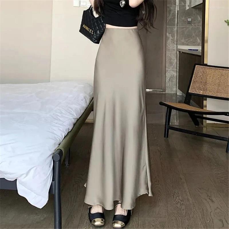 Women's Satin Silk High-Waisted Fishtail Midi Skirt For Elegant Fall Look