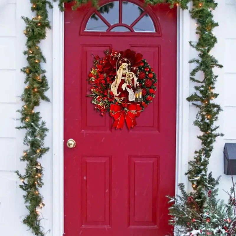 Christmas Decorations Christmas Wreath With Lantern Front Door Garland With Large Bow Seasonal Ornament Christmas Decoration For Front Door Wall 23110