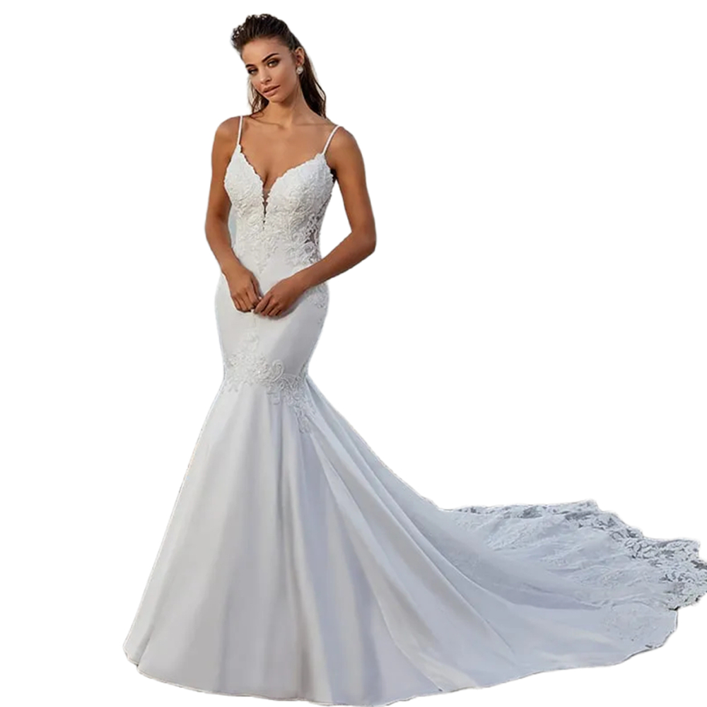 Sexy Spaghetti Straps Boho Mermaid Wedding Dresses Lace Appliques Long Train Summer Beach Bridal Gowns Fitted 2024 Bohemian Bride Dress