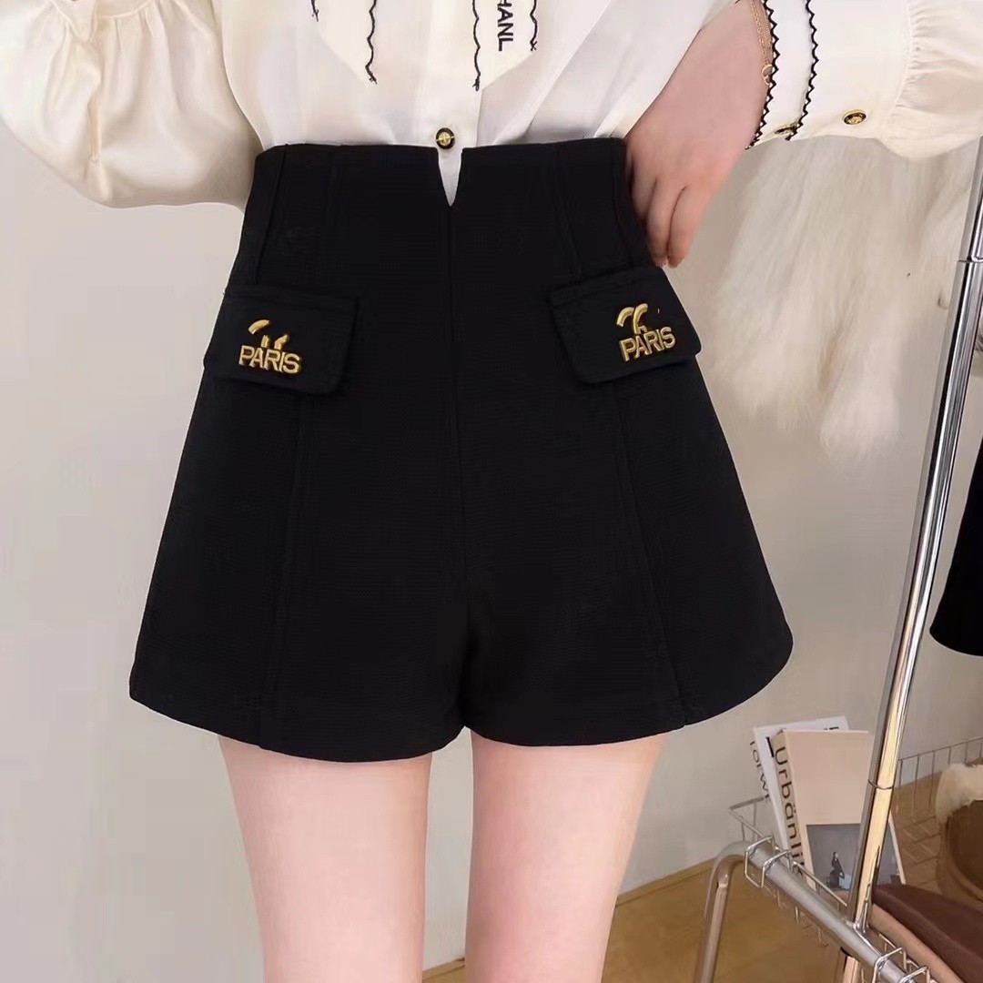 Women's high waist letter logo patched woolen shorts boot cut pants SMLXLXXL XJ260206