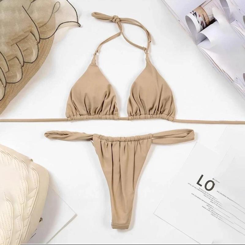Women's Swimwear Sexy String Triangle Bikinis Suit 2025 Thong Swimsuit Women Solid 2 Piece Bikini Set Bathing bikini