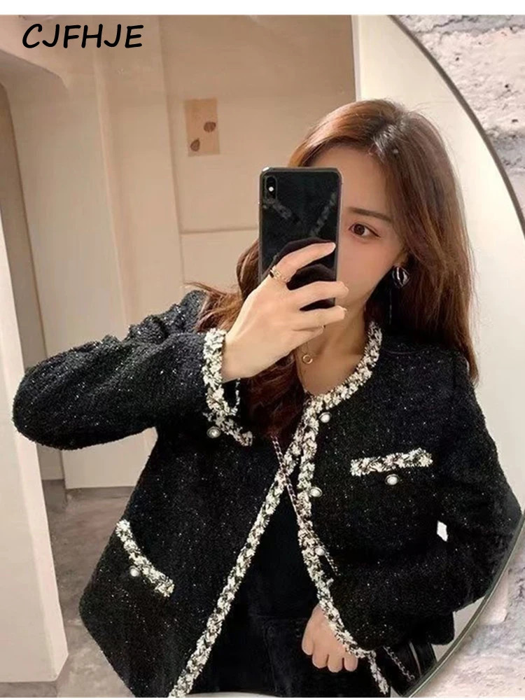 Women's Jackets CJFHJE French Lady Small Fragrant Tweed Jacket Coat Spring Autumn Korean Fashion Elegant Woolen Short Outerwear 231031