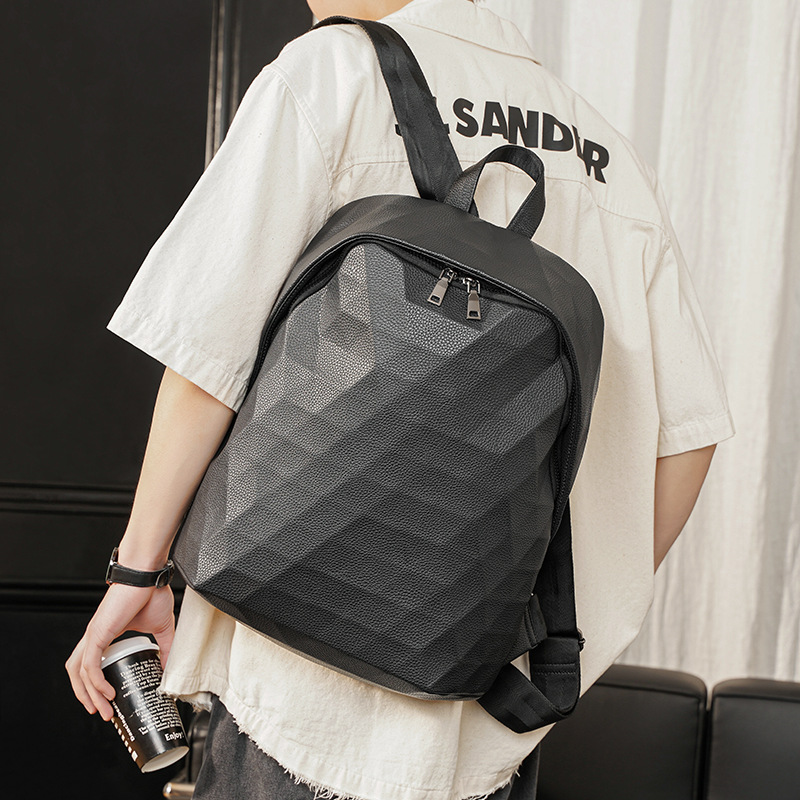 men shoulder bags street trend geometric Rubiks cube splicing joker backpack college wind plaid student bag personality large capacity leather handbag 112