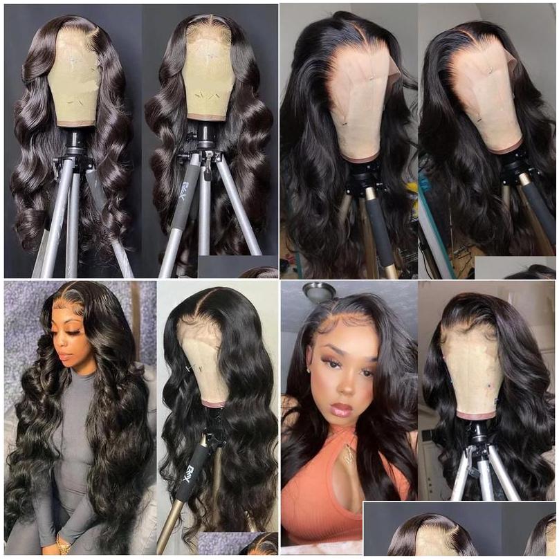 Human Hair Wigs Remy Baby Pre Plucked Body Wave Lace Front Wig 13X4 Hd Transparent Frontal Preplucked Closure Brazili Dh8ff