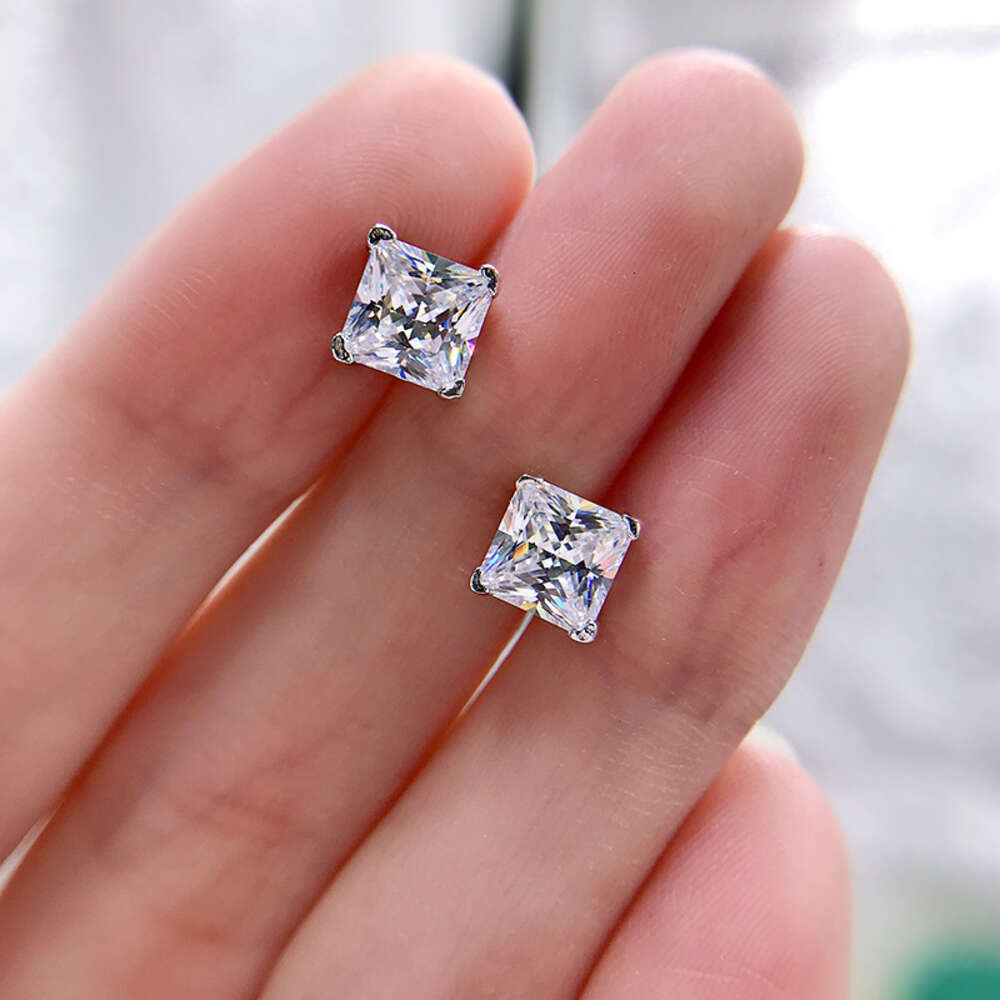 Aaa Gems 925 Sterling Silver 4mm 5mm 6mm 7mm 8mm 9mm Vvs Moissanite Princess Cut Stud for Mens