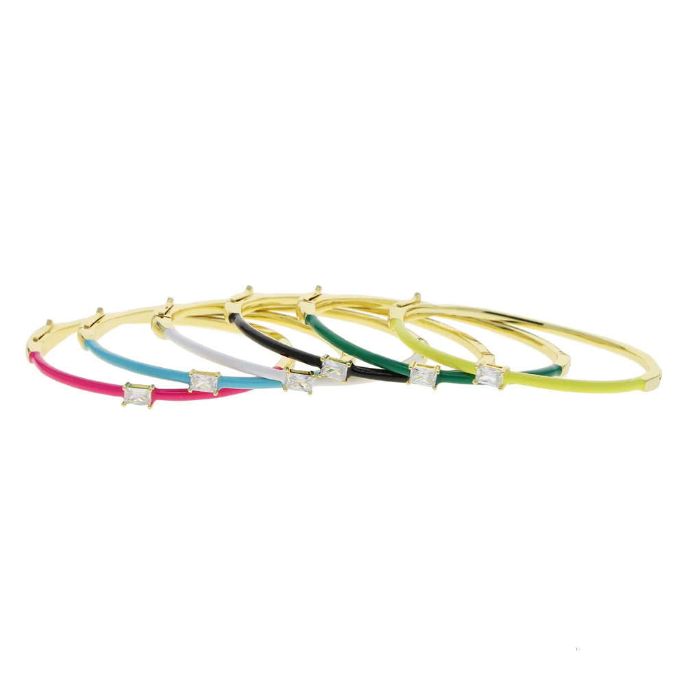 Charm Bracelets Square Zirconia Bangle Candy Bracelet for Women Girls Rose Neon Green Enamel Gold Color Jewelry Wholesale 231101
