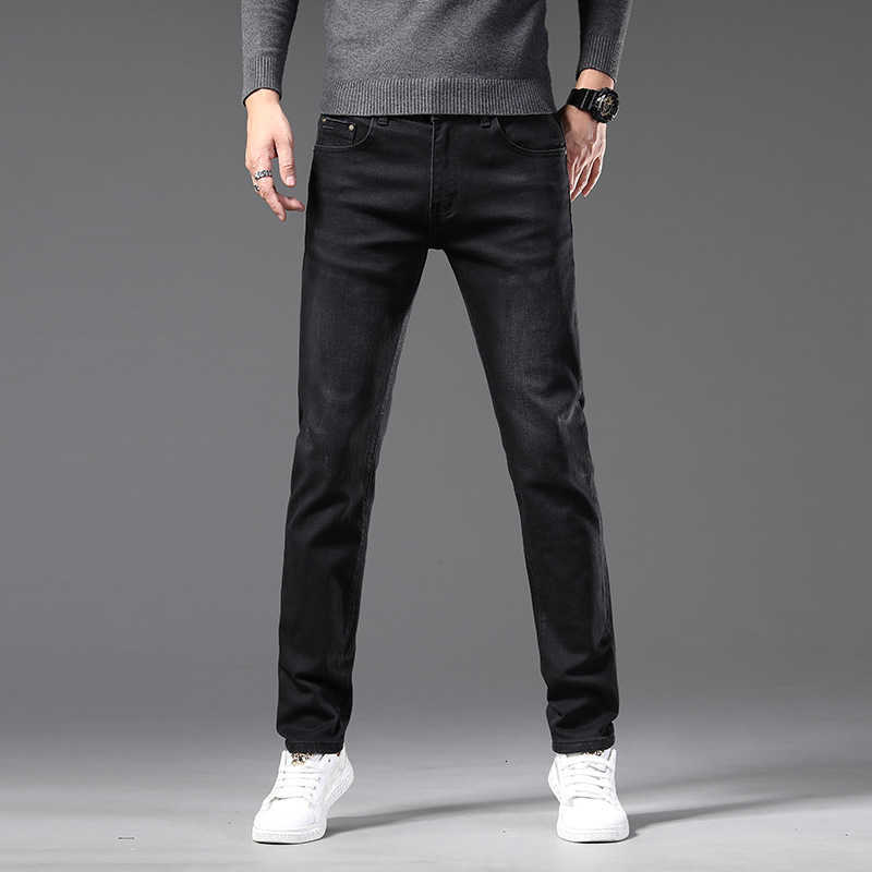 Autumn European Winter Jeans Men's Slim Fit Elastic Small Straight Sleeve Fashion Busin Simple Black Denim Pants
