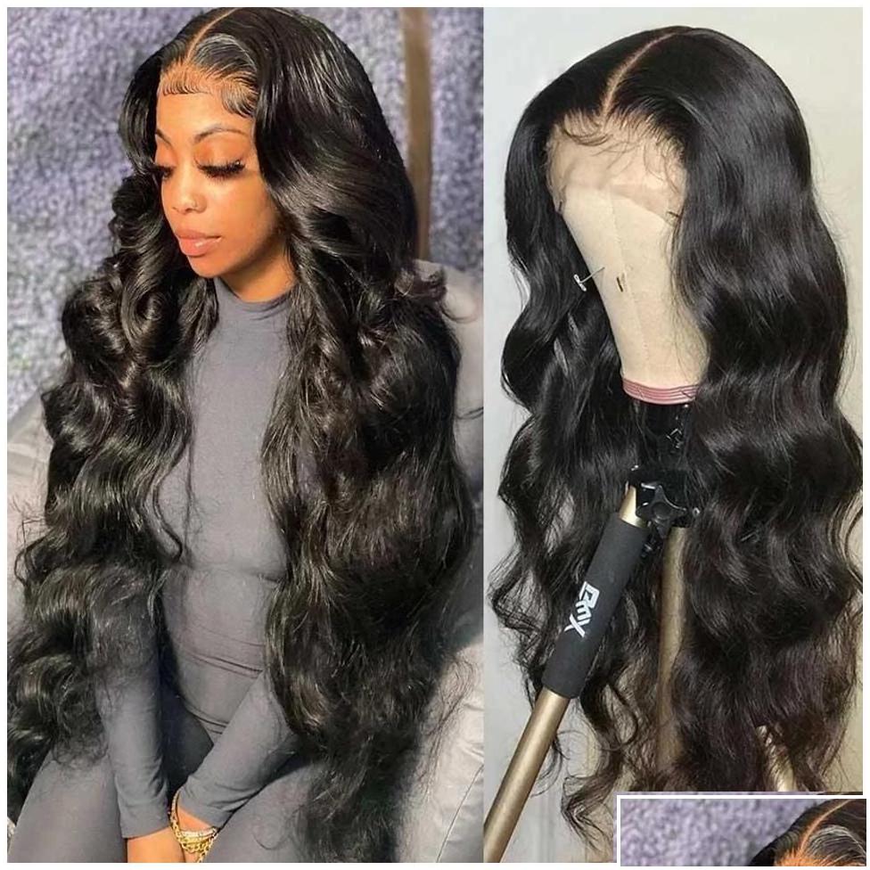Human Hair Wigs Remy Baby Pre Plucked Body Wave Lace Front Wig 13X4 Hd Transparent Frontal Preplucked Closure Brazili Dh8ff