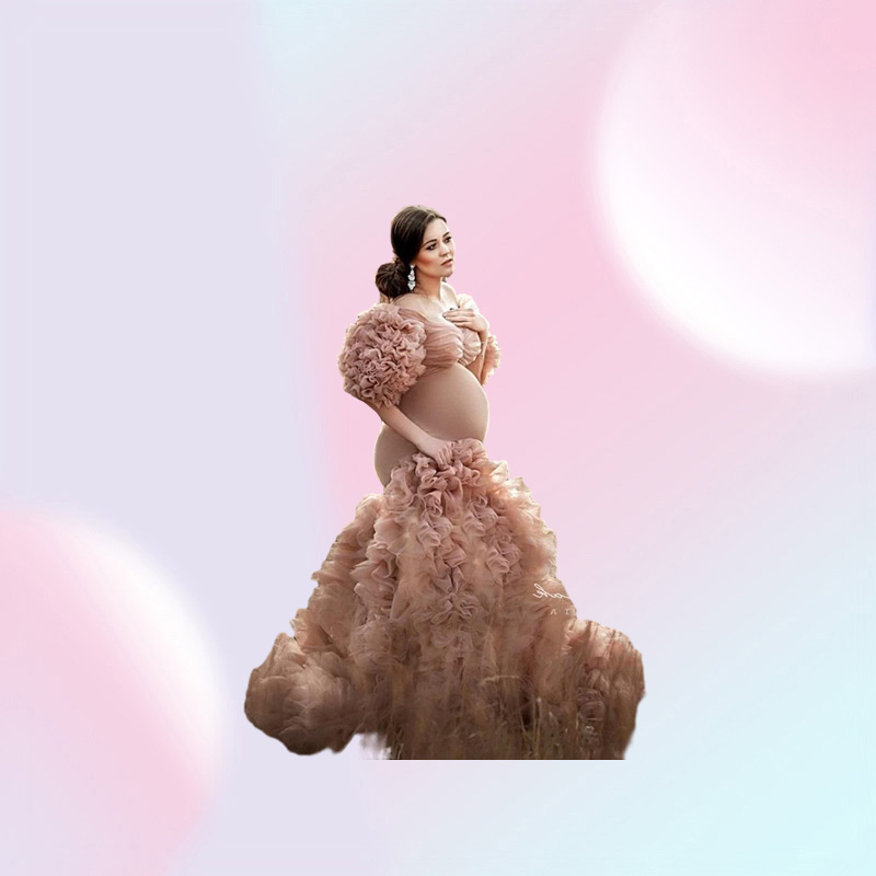 Champagne Tulle Kimono Women Evening Dresses Wear Poshoot Half Sleeves Off Shoulder Prom Gowns African Ruffles Mermaid Spl