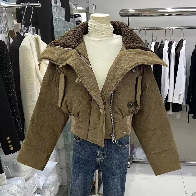 Women's Down Parkas 2023 Korean Chic Knit Collar Autumn Winter Coat Women Thickened Puffer Jacket Loose Parka Warm Cottonpadded Short Coats 23103
