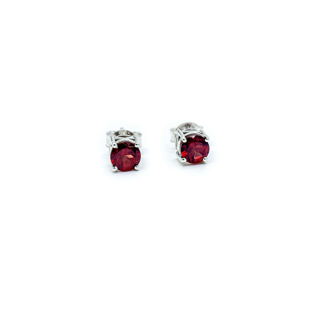 2023 Best Selling Single Stone Studs 925 Silver Natural Garnet Gemstone Round Shape Women's Fine Factory