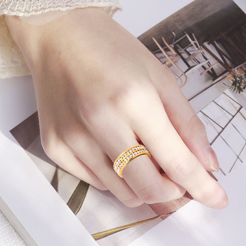 316L Stainless Steel Double Rows Austrian Crystal Rings for Men Women Top Quality Cute Lovers Band Finger Ring European Popular Fashion Gold Black Rin