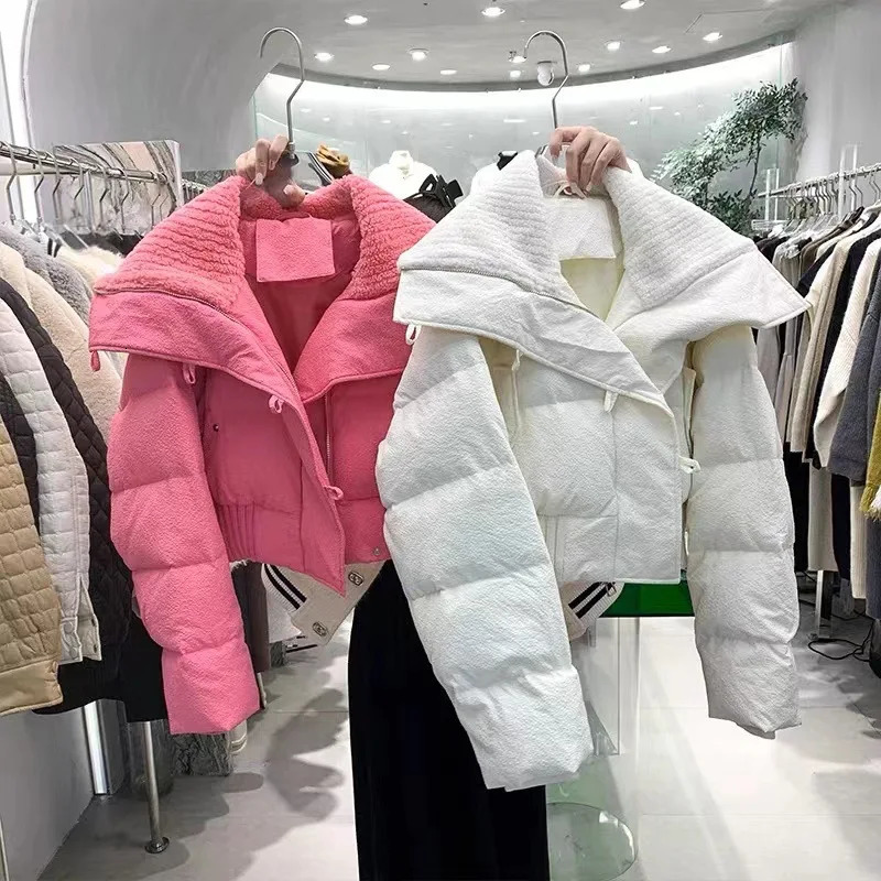 Women's Down Parkas 2023 Korean Chic Knit Collar Autumn Winter Coat Women Thickened Puffer Jacket Loose Parka Warm Cottonpadded Short Coats 23103