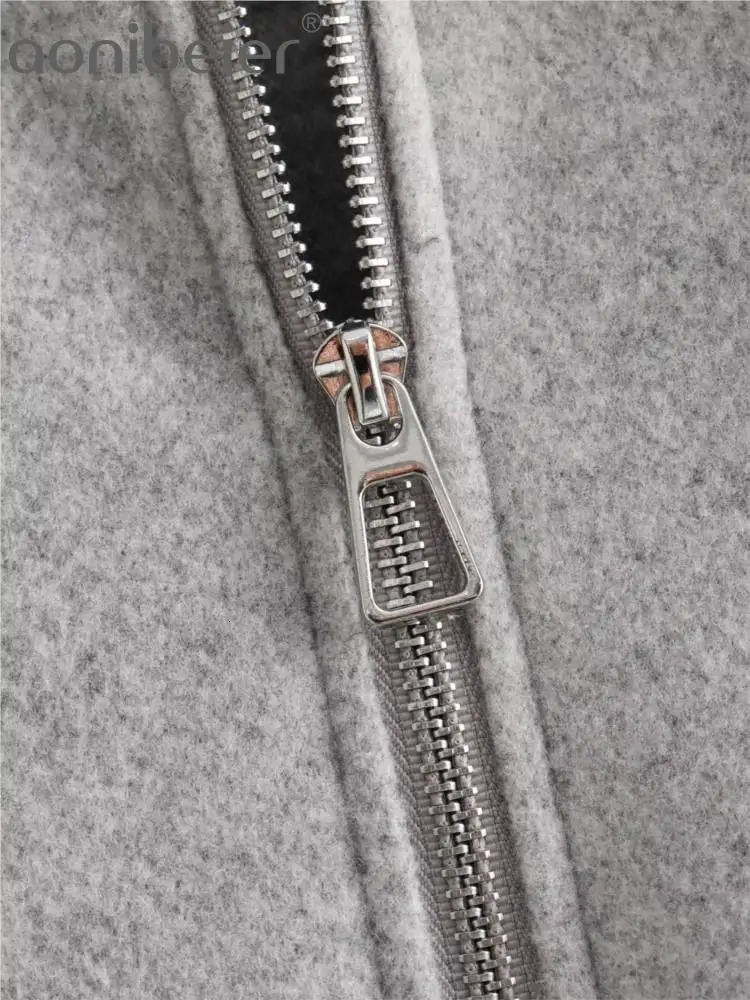 Women's Jackets Aonibeier Grey Women Loose Bomber Jacket Traf 2023 Winter Long Sleeve Zipper Short Coat Oversize Female Crop Top Y2K Outwear 2310