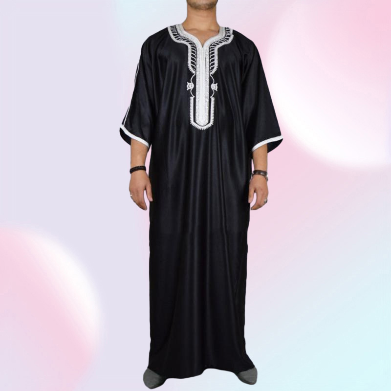 Ethnic Clothing Muslim Man Kaftan Moroccan Men Jalabiya Dubai Jubba Thobe Cotton Long Shirt Casual Youth Black Robe Arab Clothes Ps Size5025503