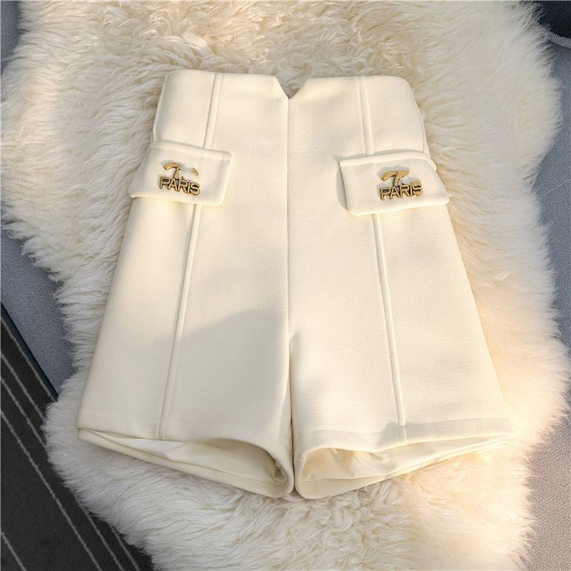 Women's high waist letter logo patched woolen shorts boot cut pants SMLXLXXL